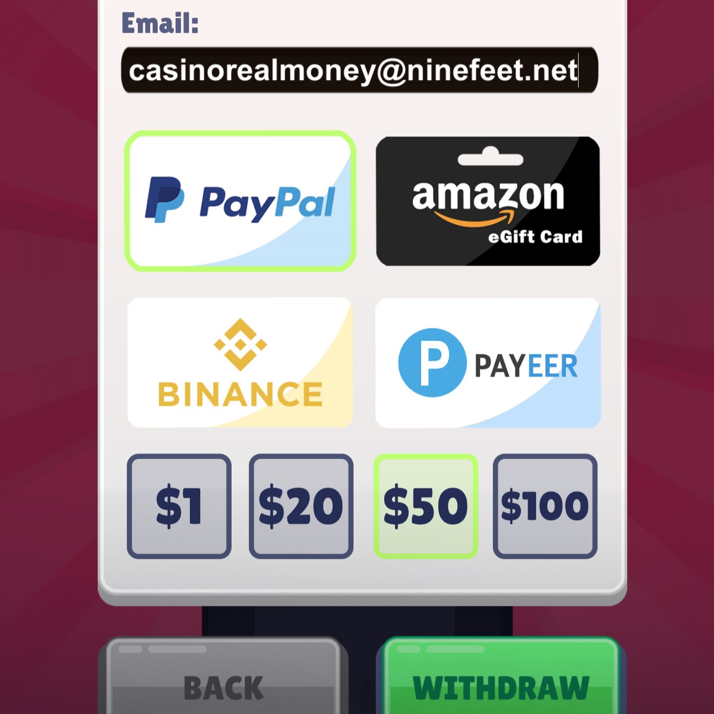 casino withdraw cashout screenshot