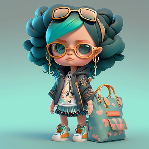 cartoon character with fashion bag created by ai